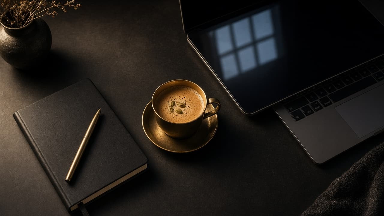 A notebook and a dark laptop on a desk, used to plan a television subscription.